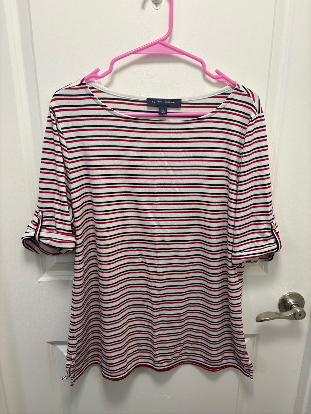 Tommy Hilfiger Women’s Striped Roll Tab Sleeve Top Size Large